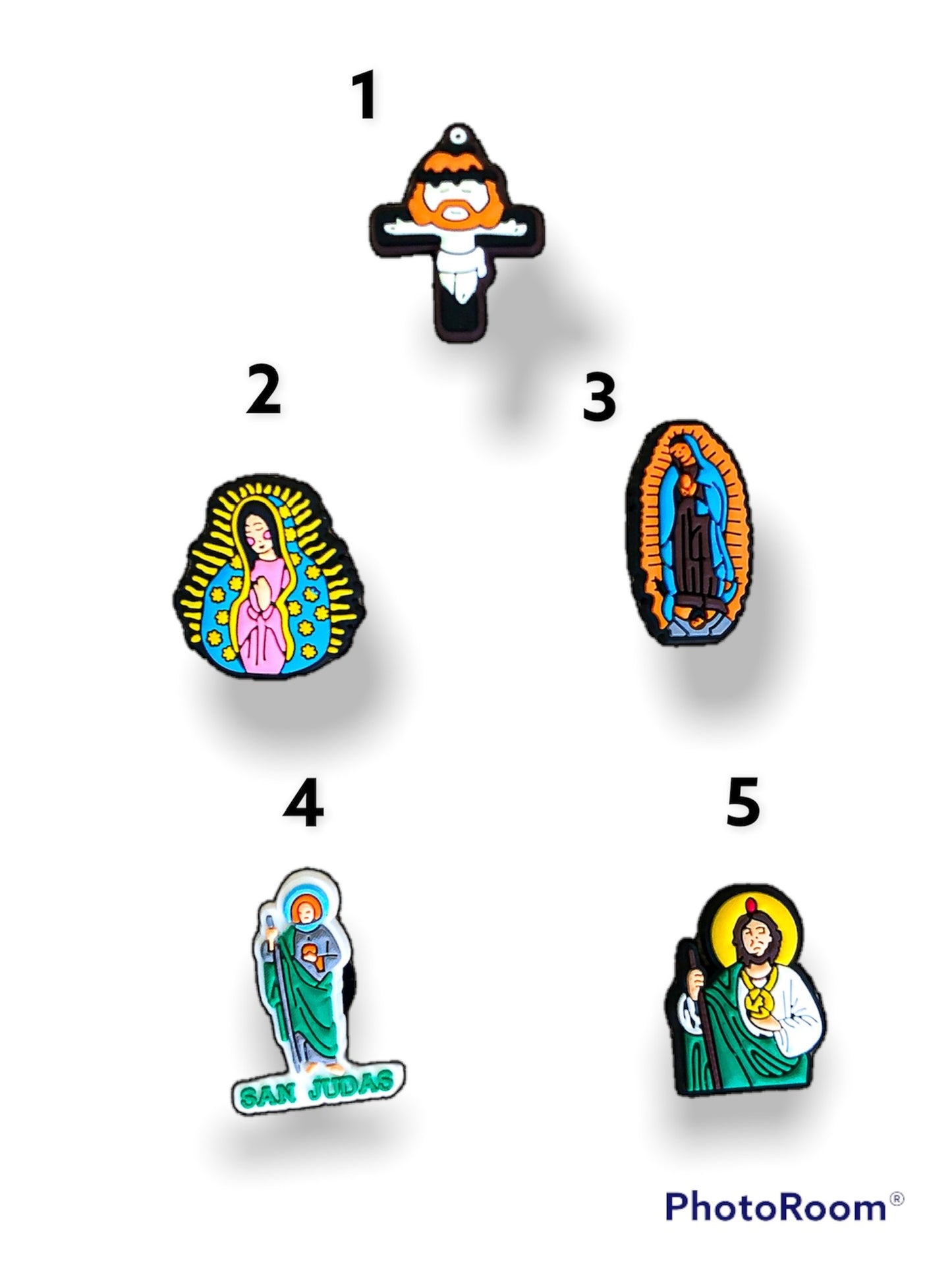 San Judas and Virgin Shoe Charms